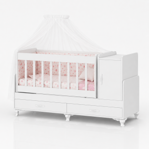 Dolaplı Çekmeceli Büyüyen Sallanır Bebek beşiği beyaz