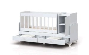 Dolaplı Çekmeceli Büyüyen Sallanır Bebek beşiği beyaz