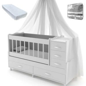 5 Çekmeceli Lükens Ayaklı Sallanır Büyüyen Sallanır Bebek beşikleri Gri