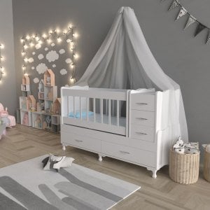 5 Çekmeceli Lükens Sallanır Ayaklı Büyüyen Sallanır Bebek beşikleri Mavi