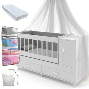 Bebek Beşiği Komidinli Ayaklı Sallanır Büyüyen beşik +Yatak