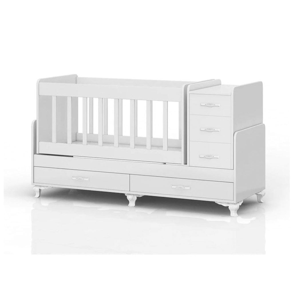White Rose Beyaz 5 Çekmeceli Sallanır Büyüyen Sallanır Bebek beşiği