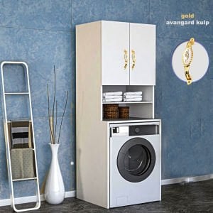 Çamaşır Makinası Dolabı 2 kapaklı Raflı Alt üst set banyo dolabı