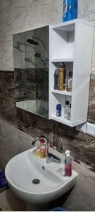 Tek Kapaklı Raflı Aynalı Banyo Dolabı Üst Modülü Beyaz