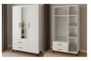 Gardırop 3 Kapılı 2 Çekmeceli Aynalı Elbise Dolabı