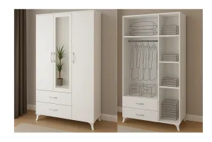 Gardırop 3 Kapılı 2 Çekmeceli Aynalı Elbise Dolabı