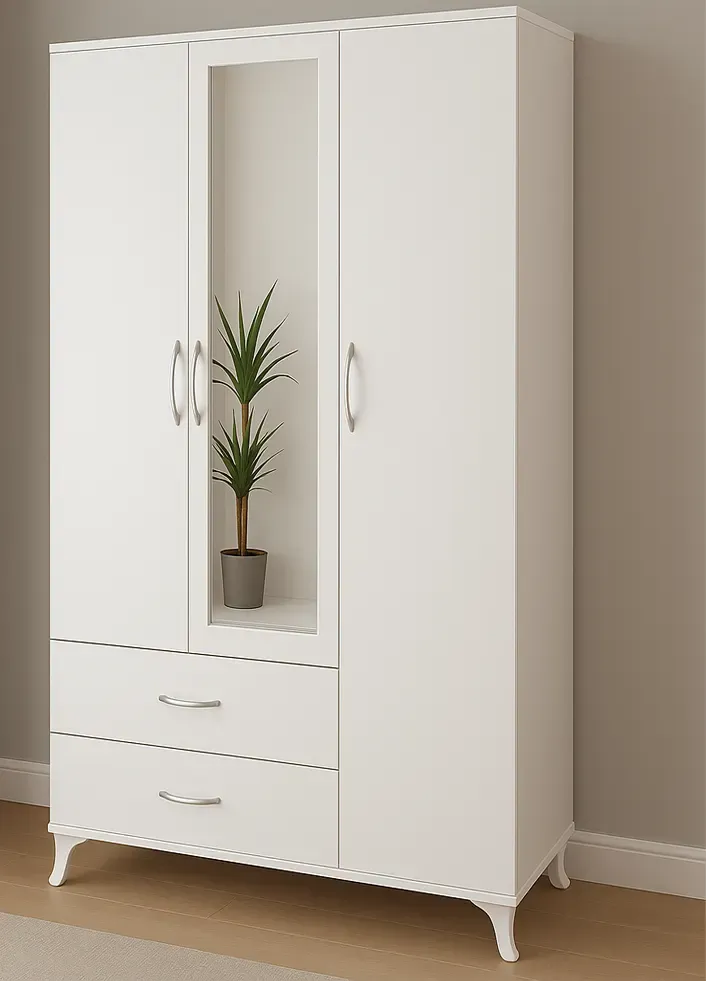 Gardırop 3 Kapılı 2 Çekmeceli Aynalı Elbise Dolabı